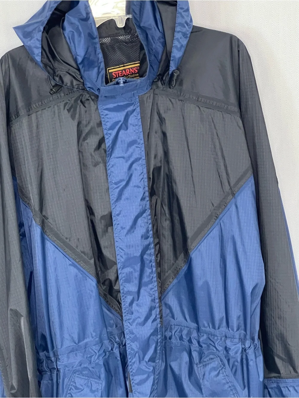 Stearns Dry Wear Jacket Nylon Waterproof Cinch Waist Hooded Blue/Black M/L👍